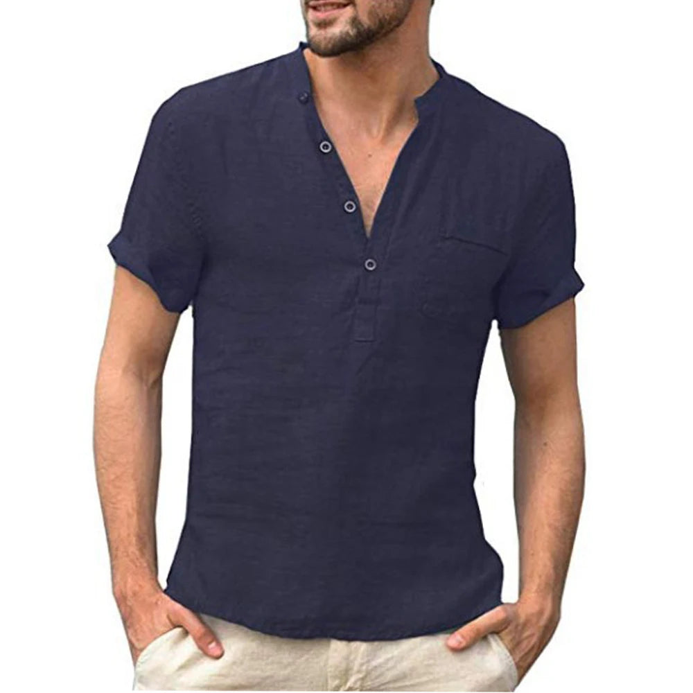 Summer New Men's Short-Sleeved T-shirt Cotton and Linen Led Casual Men's T-shirt Shirt Male Breathable S-3XL - 3KDyn